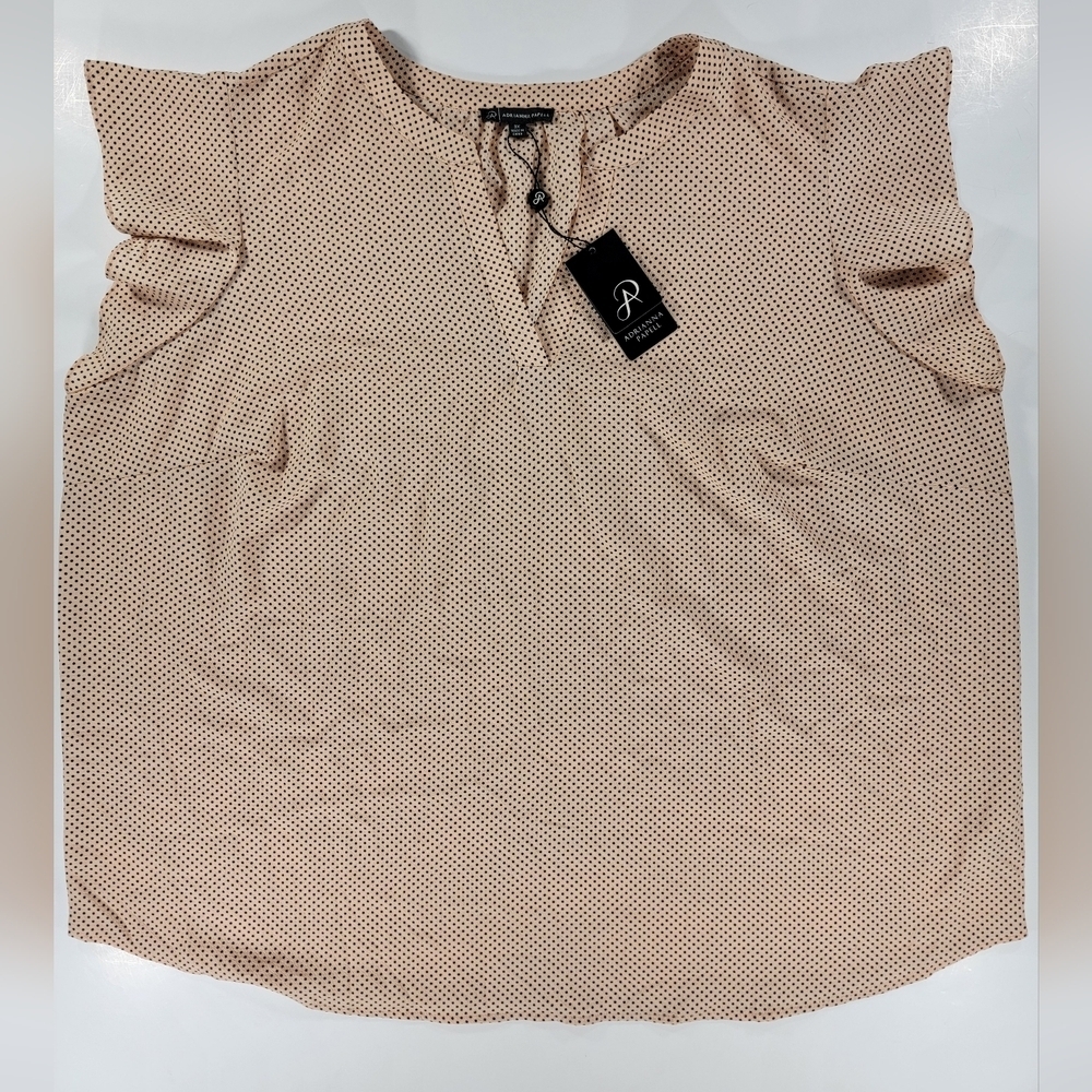 NEW Adrianna Papell Womens Plus 3X Flutter Sleeve Malt Blouse V Neck NWT Stretch